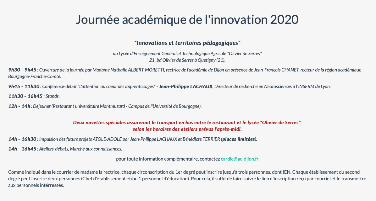 Journée académique de l’innovation – Académie de Dijon – Mercredi 19 février 2020